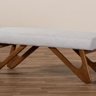 Baxton Studio Rika Mid-Century Modern Greyish Beige Fabric Upholstered Walnut Brown Finished Boomerang Bench