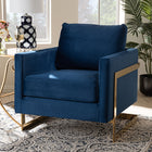 Baxton Studio Matteo Glam and Luxe Royal Blue Velvet Fabric Upholstered Gold Finished Armchair