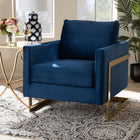 Baxton Studio Matteo Glam and Luxe Royal Blue Velvet Fabric Upholstered Gold Finished Armchair