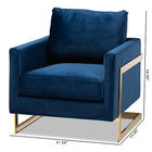 Baxton Studio Matteo Glam and Luxe Royal Blue Velvet Fabric Upholstered Gold Finished Armchair