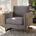 Baxton Studio Matteo Glam and Luxe Grey Velvet Fabric Upholstered Gold Finished Armchair