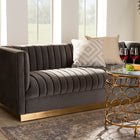 Baxton Studio Aveline Glam and Luxe Grey Velvet Fabric Upholstered Brushed Gold Finished Sofa