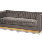 Baxton Studio Aveline Glam and Luxe Grey Velvet Fabric Upholstered Brushed Gold Finished Sofa