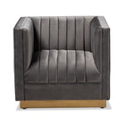 Baxton Studio Aveline Glam and Luxe Grey Velvet Fabric Upholstered Brushed Gold Finished Armchair