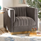 Baxton Studio Aveline Glam and Luxe Grey Velvet Fabric Upholstered Brushed Gold Finished Armchair