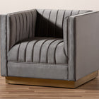 Baxton Studio Aveline Glam and Luxe Grey Velvet Fabric Upholstered Brushed Gold Finished Armchair