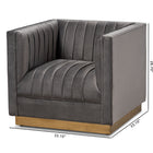 Baxton Studio Aveline Glam and Luxe Grey Velvet Fabric Upholstered Brushed Gold Finished Armchair