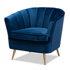 Baxton Studio Emeline Glam and Luxe Navy Blue Velvet Fabric Upholstered Brushed Gold Finished Accent Chair