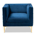 Baxton Studio Seraphin Glam and Luxe Navy Blue Velvet Fabric Upholstered Gold Finished Armchair