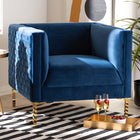 Baxton Studio Seraphin Glam and Luxe Navy Blue Velvet Fabric Upholstered Gold Finished Armchair