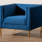Baxton Studio Seraphin Glam and Luxe Navy Blue Velvet Fabric Upholstered Gold Finished Armchair