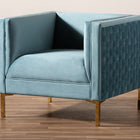 Baxton Studio Seraphin Glam and Luxe Light Blue Velvet Fabric Upholstered Gold Finished Armchair