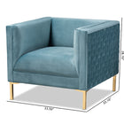 Baxton Studio Seraphin Glam and Luxe Light Blue Velvet Fabric Upholstered Gold Finished Armchair