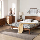 Baxton Studio Melora Mid-Century Modern Walnut Brown Finished Wood and Rattan Queen Size 5-Piece Bedroom Set