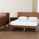 Baxton Studio Melora Mid-Century Modern Walnut Brown Finished Wood and Rattan Queen Size 5-Piece Bedroom Set
