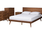 Baxton Studio Melora Mid-Century Modern Walnut Brown Finished Wood and Rattan Queen Size 5-Piece Bedroom Set