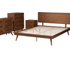 Baxton Studio Melora Mid-Century Modern Walnut Brown Finished Wood and Rattan Queen Size 5-Piece Bedroom Set
