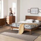 Baxton Studio Melora Mid-Century Modern Walnut Brown Finished Wood and Rattan King Size 4-Piece Bedroom Set