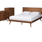 Baxton Studio Melora Mid-Century Modern Walnut Brown Finished Wood and Rattan Queen Size 4-Piece Bedroom Set