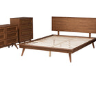 Baxton Studio Melora Mid-Century Modern Walnut Brown Finished Wood and Rattan Queen Size 4-Piece Bedroom Set