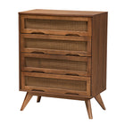 Baxton Studio Melora Mid-Century Modern Walnut Brown Finished Wood and Rattan Full Size 4-Piece Bedroom Set