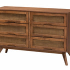 Baxton Studio Melora Mid-Century Modern Walnut Brown Finished Wood and Rattan King Size 4-Piece Bedroom Set