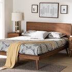 Baxton Studio Melora Mid-Century Modern Walnut Brown Finished Wood and Rattan Full Size 3-Piece Bedroom Set