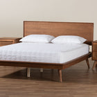 Baxton Studio Melora Mid-Century Modern Walnut Brown Finished Wood and Rattan Queen Size 3-Piece Bedroom Set