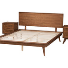 Baxton Studio Melora Mid-Century Modern Walnut Brown Finished Wood and Rattan Full Size 3-Piece Bedroom Set