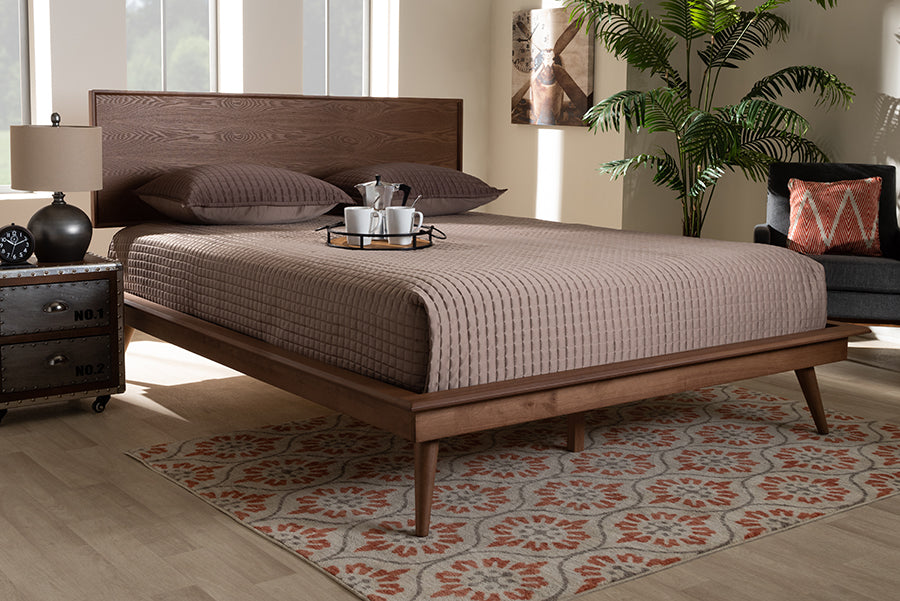 Baxton Studio Karine Mid-Century Modern Walnut Brown Finished Wood Full Size Platform Bed