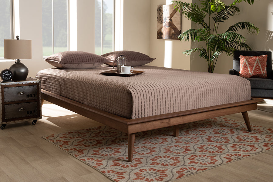 Baxton Studio Karine Mid-Century Modern Walnut Brown Finished Wood King Size Platform Bed Frame