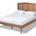 Baxton Studio Marieke Vintage French Inspired Ash Wanut Finished Wood and Synthetic Rattan Full Size Platform Bed