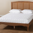 Baxton Studio Marieke Vintage French Inspired Ash Wanut Finished Wood and Synthetic Rattan Queen Size Platform Bed