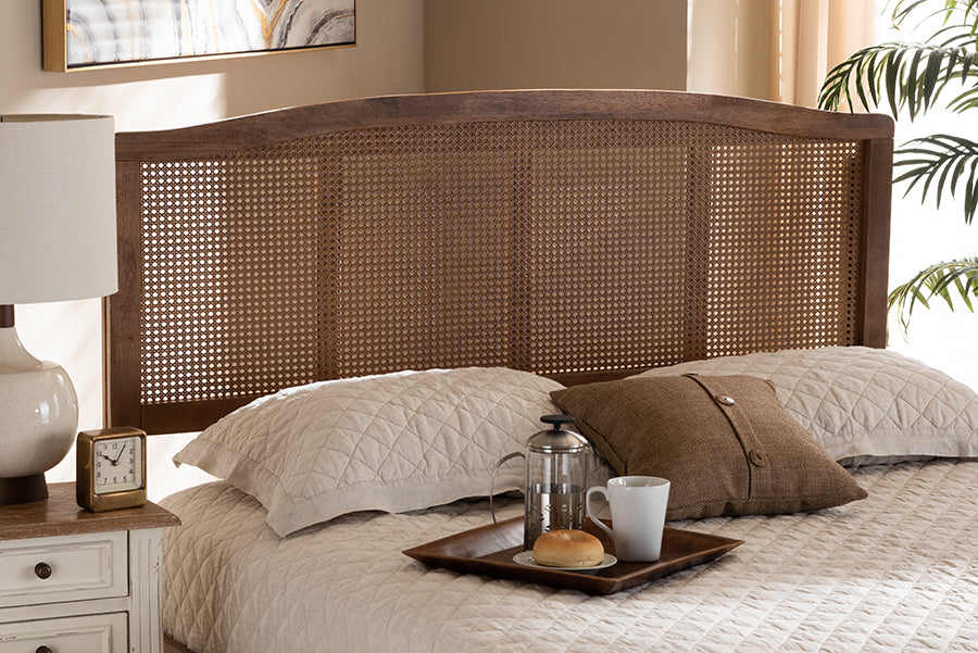 Baxton Studio Marieke Mid-Century Modern Ash Wanut Finished Wood and Synthetic Rattan Full Size Headboard