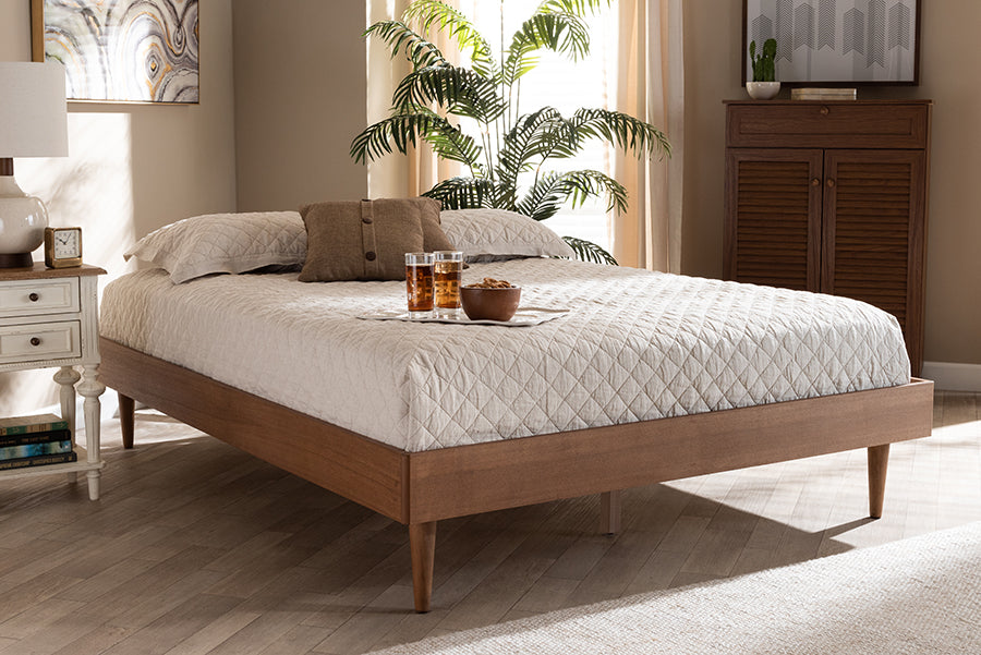 Baxton Studio Rina Mid-Century Modern Ash Wanut Finished Full Size Wood Bed Frame