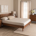 Baxton Studio Rina Mid-Century Modern Ash Walnut Finished Wood 4-Piece Queen Size Bedroom Set with Synthetic Rattan