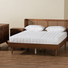 Baxton Studio Rina Mid-Century Modern Ash Walnut Finished Wood 4-Piece Queen Size Bedroom Set with Synthetic Rattan