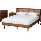Baxton Studio Rina Mid-Century Modern Ash Walnut Finished Wood 4-Piece Queen Size Bedroom Set with Synthetic Rattan