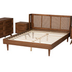 Baxton Studio Rina Mid-Century Modern Ash Walnut Finished Wood 4-Piece Queen Size Bedroom Set with Synthetic Rattan