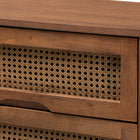 Baxton Studio Rina Mid-Century Modern Ash Walnut Finished Wood 4-Piece Queen Size Bedroom Set with Synthetic Rattan