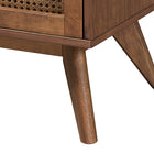 Baxton Studio Rina Mid-Century Modern Ash Walnut Finished Wood 4-Piece Queen Size Bedroom Set with Synthetic Rattan