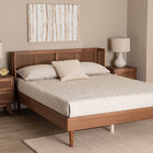 Baxton Studio Rina Mid-Century Modern Ash Walnut Finished Wood 3-Piece Full Size Bedroom Set with Synthetic Rattan