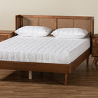 Baxton Studio Rina Mid-Century Modern Ash Walnut Finished Wood 3-Piece Full Size Bedroom Set with Synthetic Rattan