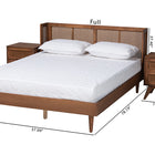 Baxton Studio Rina Mid-Century Modern Ash Walnut Finished Wood 3-Piece Full Size Bedroom Set with Synthetic Rattan