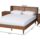 Baxton Studio Rina Mid-Century Modern Ash Walnut Finished Wood 3-Piece King Size Bedroom Set with Synthetic Rattan