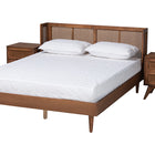Baxton Studio Rina Mid-Century Modern Ash Walnut Finished Wood 3-Piece Full Size Bedroom Set with Synthetic Rattan