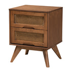 Baxton Studio Rina Mid-Century Modern Ash Walnut Finished Wood 3-Piece Queen Size Bedroom Set with Synthetic Rattan