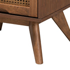 Baxton Studio Rina Mid-Century Modern Ash Walnut Finished Wood 3-Piece Full Size Bedroom Set with Synthetic Rattan