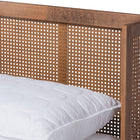 Baxton Studio Rina Mid-Century Modern Ash Walnut Finished Wood 3-Piece Full Size Bedroom Set with Synthetic Rattan
