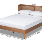 Baxton Studio Rina Mid-Century Modern Ash Wanut Finished Wood and Synthetic Rattan Queen Size Platform Bed with Wrap-Around Headboard
